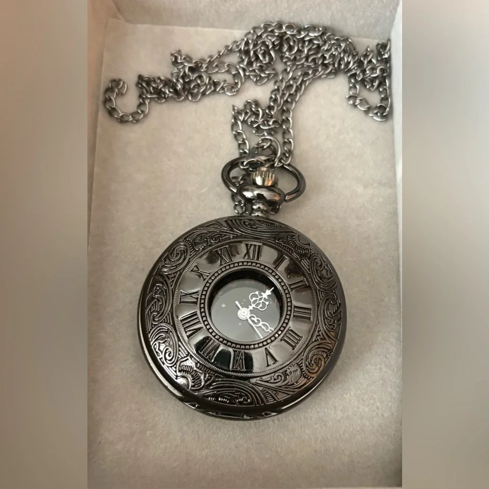 Vintage Style Pewter Black‎ Pocket Watch